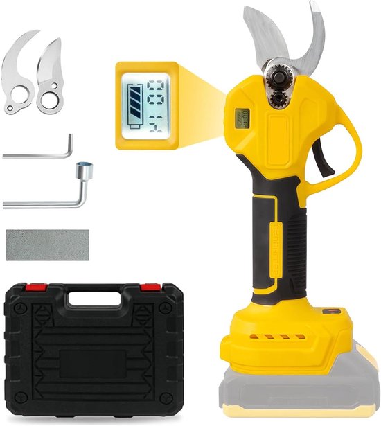 Accu-snoeischaar compatibel met 20V accu - Professionele elektrische takkenschaar met borstelloze motor en lcd-display - Max. 45 mm opening - Voor het snoeien van bomen - Zonder accu van Merkloos	