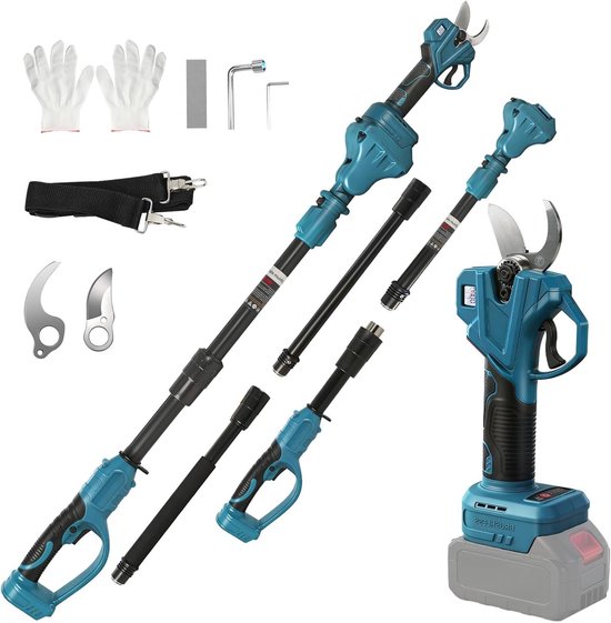 Accu Takkenknipper met 2-in-1 Elektrische Snoeischaar en 2 m Verlengstok, Max 35 mm Snijdiameter, LCD Scherm, Uitschuifbare Snoeischaar tot 4.5 m van Merkloos	