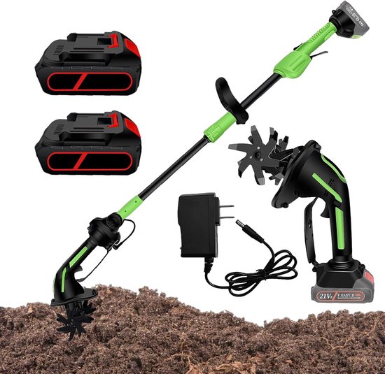 Accu Tuinfrees - Elektrische Hakfrees - Bodem Losmaken - Inclusief 2 Accu's - 10cm Werkbreedte - Zoals Afgebeeld van Merkloos	