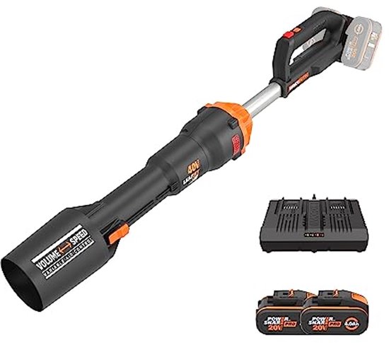 Accubladblazer met borstelloze motor - 40V, 2 x 4Ah accu's en dubbele oplader van Greenworks