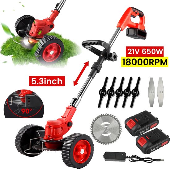 Accugrasmaaier - Draadloze - 2 x accu - Elektrische - Professionele - Grasmaaier - onkruid - Draadloze - Grasmaaier - Tuin - Opvouwbaar - Zaagblad - Maaiblad - Grastrimmer van Merkloos	