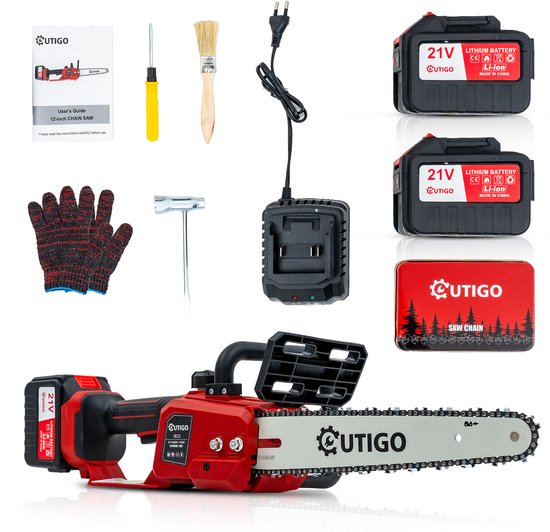 Accukettingzaag, kettingzaag, 12 inch kettingzaag 2 * 4500 mAh accu's, MINI draadloze elektrische kettingzaag 1000W van DEKO