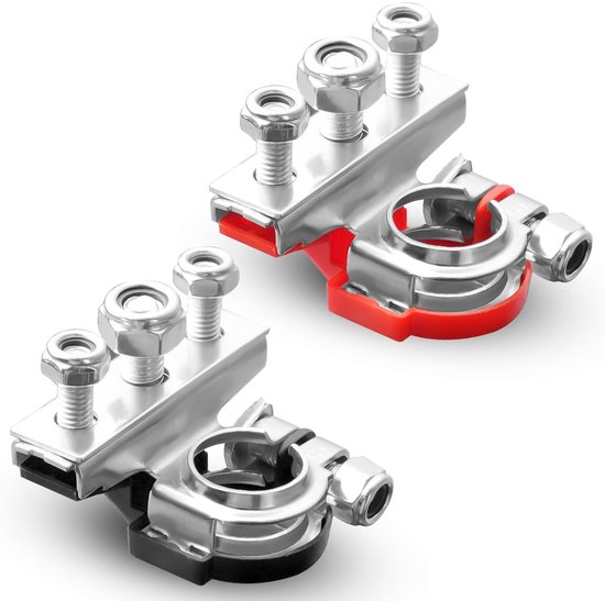 Accuklemmen - 2 stuks positieve en negatieve accuconnectoren - 12V 24V auto-accuklemmen - met M8-bout - voor auto's - bestelwagens - boten - vrachtwagens - campers van Merkloos	