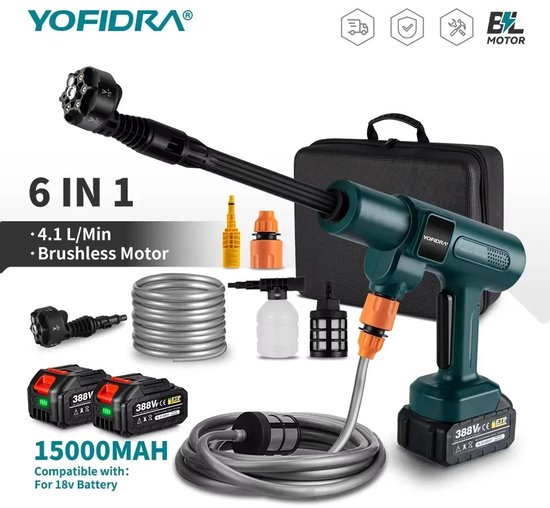 ACEP Borstelloze Elektrische Hogedruk - 200 Bar - 3500W - 18V - Incl 1 batterij - Hogedrukspuit - Elektrische Hogedruk - Drukspuit van Merkloos	