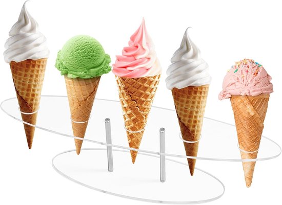 Acryl IJscream Hoorn Houder - 5 Gaten Voedsel Cone Houders - IJs Cone Display Standaards voor Thuis - Feest - Keuken - Restaurant - Café Tafel Serveren - 28×7×6.5cm van Merkloos	