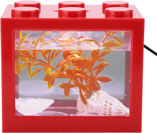 Acrylic Mini Aquarium,Aquarium Starter Kits Mini Aquarium Row Aquarium Stackable Cube Tank Desktop Mini Aquarium Tank Bowl with USB LED Light van Merkloos	