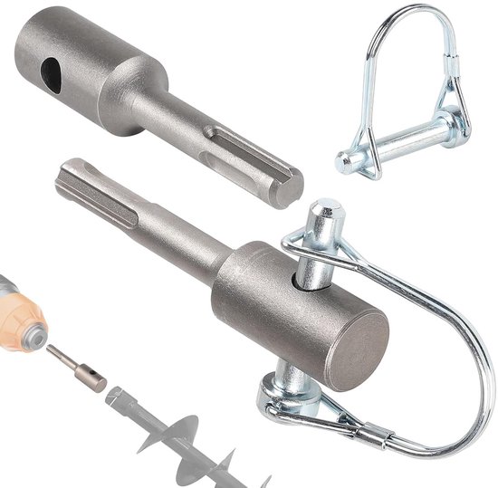 Adapters voor SDS Plus boor met vergrendelingspin, transformeer je hamerboor tot een grondboor voor gaten van 40-150 mm, ideaal voor het graven van gaten voor palen en funderingen. van Merkloos	