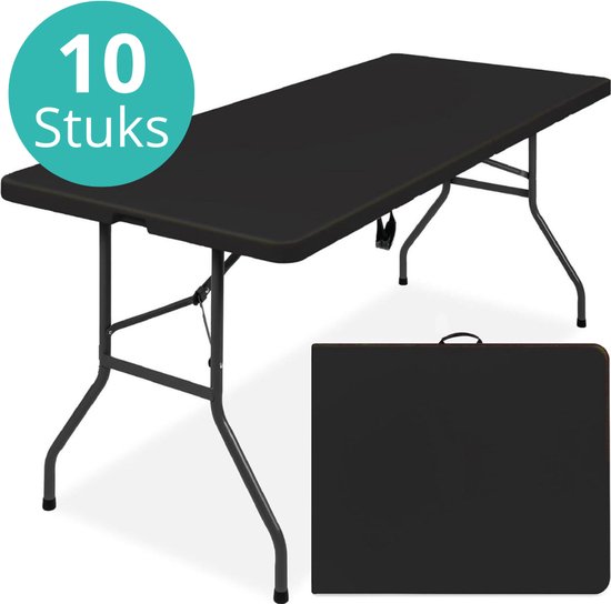 ADSafety Inklapbare Tafel - 10 Stuks - Campingtafel - Klaptafel - Vouwtafel Buiten - Tuintafel - 180 x 74 x 74 cm - Zwart van ADSafety