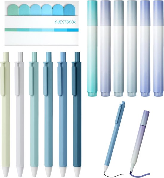 Aesthetic Stationery Set - 11 Pcs Aesthetic School Supplies - 4 Pcs Bible Aesthetic Marker Pens - 6 Pcs Retractable Rollerball Pens - 120 Sheets Sticky Tabs voor Creatieve Projecten van Merkloos	