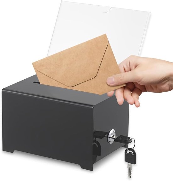 Afsluitbare dispenserbox van acryl met sleutel - 16 x 12 x 10 cm - dispenserdoos voor stemmingen - wedstrijden - commentaren - acryldispenserbox zwart van Displaysson