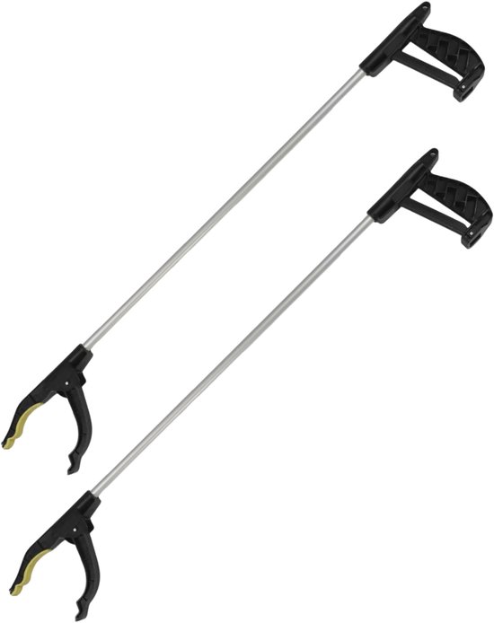 Afvalgrijper met klemgreep - 2x - 77 cm - grijphulp - afvalprikker - zwart/zilver - opruimen - schoonmaken van Merkloos	