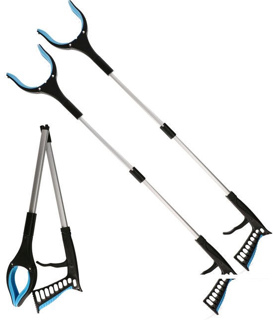 Afvalgrijper/grijptang - 3x - opvouwbaar - 81 cm - aluminium/kunststof - magnetische grip kaak van Merkloos	