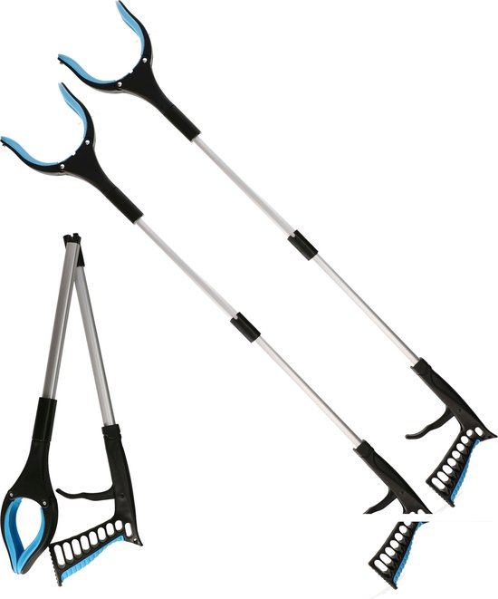 Afvalgrijper/grijptang - 4x - opvouwbaar - 81 cm - aluminium/kunststof - magnetische grip kaak van EasyGrab