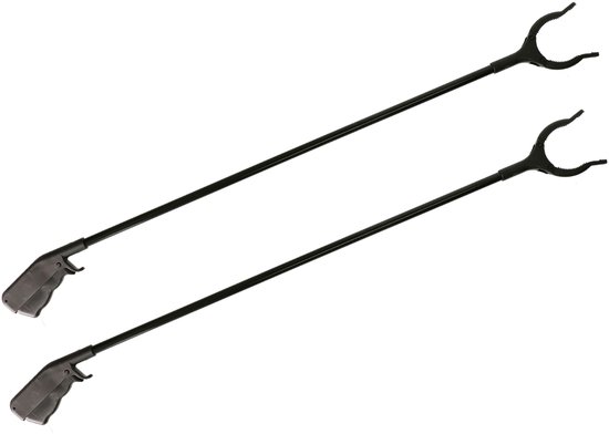 Afvalgrijper/vuilnisgrijper - 2x - zwart - lange steel - 83 cm - zonder te bukken - oppaktang van Merkloos	
