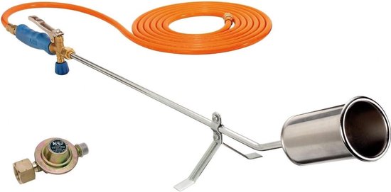 Afvlamapparaat - Gasbrander Onkruid - Onkruid Verwijderen - Energiebesparend Spaarvlam - 5 meter slang - Zilver Blauw Oranje