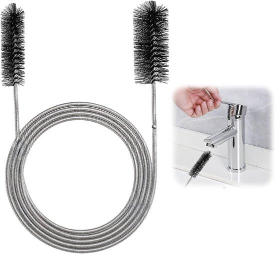 Afvoerborstel, lang, 200 cm, buisreinigingsspiraal, flexibele reinigingsborstel, dubbele kop, slangreinigingsgereedschap, slangreiniger, slangborstel voor buizen voor brede buizen, kanalen