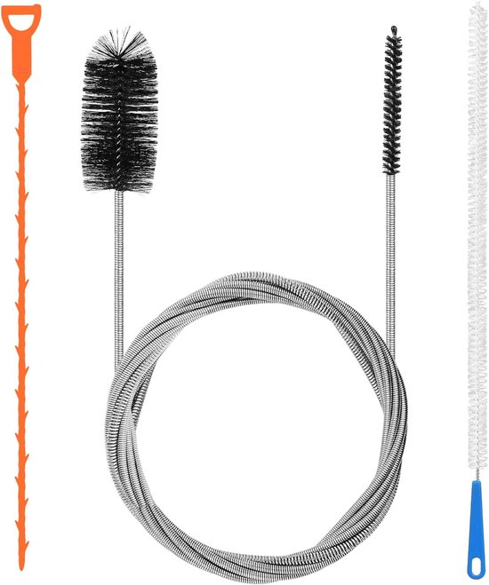 Afvoerborstel met Dubbele Kop,Spiraal,3 Stuks Flexibele Buisreinigingsborstel,Lange Slangborstel voor Keuken, Badkamer, Wastafel,Het Reinigenen,Douche,155 cm + 45cm