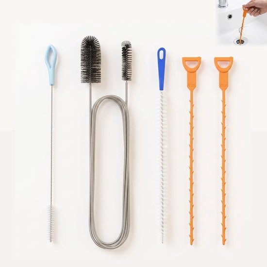 Afvoerreiniger, 5 stuks, reinigingsborstel en gootsteenontstopper, reinigingsset met haken voor haar, wastafel, badkuip, keuken en badkamer