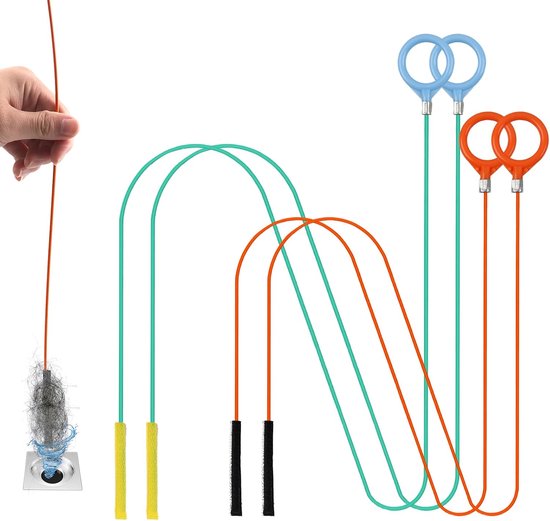 Afvoerreiniger, spiraal, 4 stuks (130 cm + 80 cm), herbruikbare afvoerreiniger-sticks, buisreinigingsspiraal voor keukens, badkamers, afvoeren