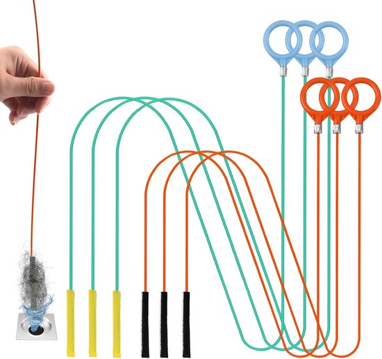 Afvoerreiniger, spiraal, 6 stuks (130 cm + 80 cm), herbruikbare afvoerreiniger-sticks, buisreinigingsspiraal voor keukens, badkamers, afvoeren