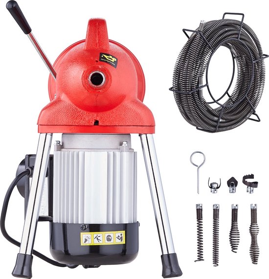 Afvoerreinigingsmachine - Elektrische Pijpreiniger - 250W - Met 7-delige Snijgereedschappen - 20 m x 16 mm Kabel - Handmatige Invoer - Toiletten - Gootstenen - Huishoudelijk en Commercieel Gebruik van Monzana