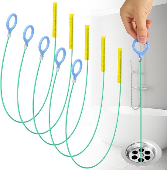 Afvoerslang Ontstopper Gereedschap,5 stuks Stalen Ontharingsset voor Afvoeren,Ontstopper voor Afvoeren met Haar,Borstel voor Het Reinigen voor Wastafels,Douches en Afvoeren (130 cm,Groente)