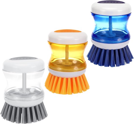 Afwasborstel met Afwasmiddeldispenser, 3 Stuks Vulbare Afwasborstel, Keukenborstel, Servies, Potten, Gootsteen, Reinigingsborstel