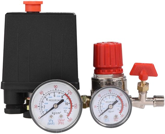 Air Compressor 12 Bar - Pressostat - Drukschakelaar met Drukmeters voor Snelle Drukverlagingsschakelaar Regelaars van Merkloos	
