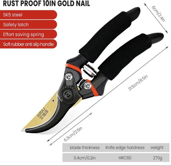Airaj Multifunctionele Professionele Snoeischaar- Tot 25mm Takkenschaar - Tuingereedschap - Ultrascherpe Handsnoeiers, Professionele Tuinschaar-SK5 Staal- van AIRAJ