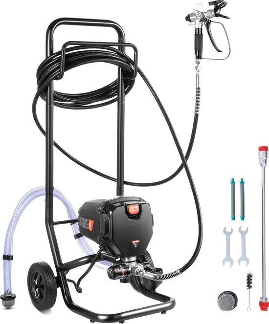 Airless Verfspuitsysteem - 3000PSI - 750W - 220V - Spuitverfmachine - Oprolbaar Hoge Druk Verfspuit - met 15m Slanglengte - 1.2 l/min Maximale Stroom - Zwart van Wiltec