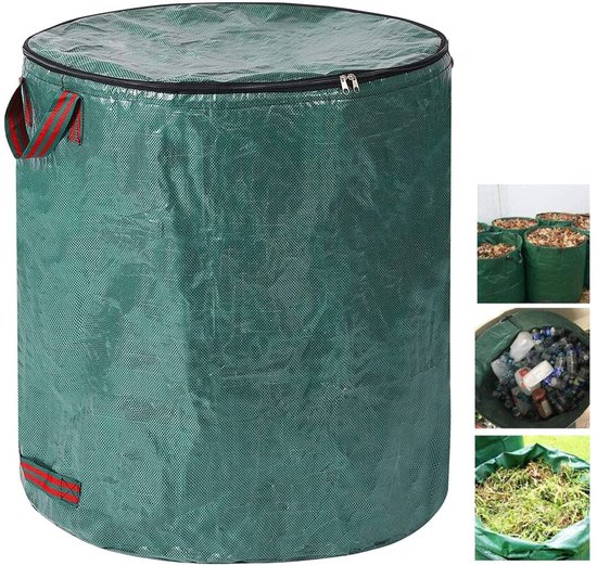 AIYONG 120L Grote tuinafvalzak met deksel, 32 gallon bladzak, tuinzak met handvatten, tuinzakken, bladverzamelaar, zelfstaande afvalzak, stabiele groene afvalzakken voor gras, bladeren, haag, tuinafval van Merkloos	