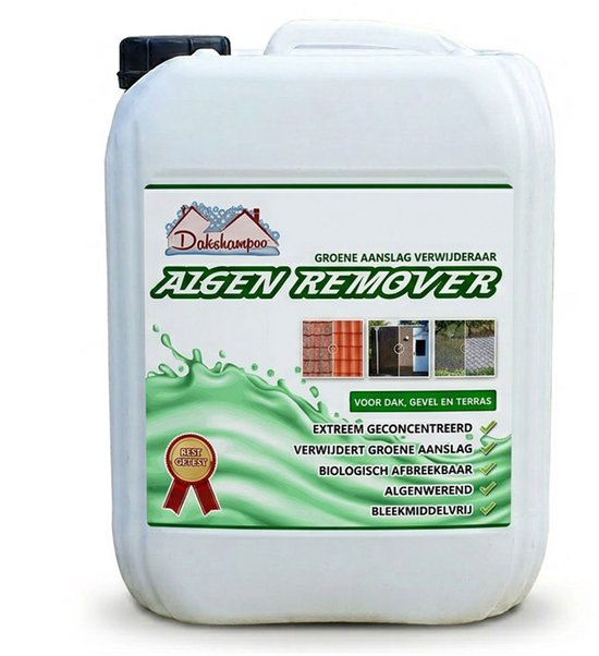 Algen Remover: DAKSHAMPOO® - 5 liter - Groeneaanslagverwijderaar - Bleekmiddelvrije complete softwash - Algenverwijderaar - voor dakpannen, gevels en terrassen. - Geen hogedrukreiniger vereist. - Voor een moeiteloze reiniging