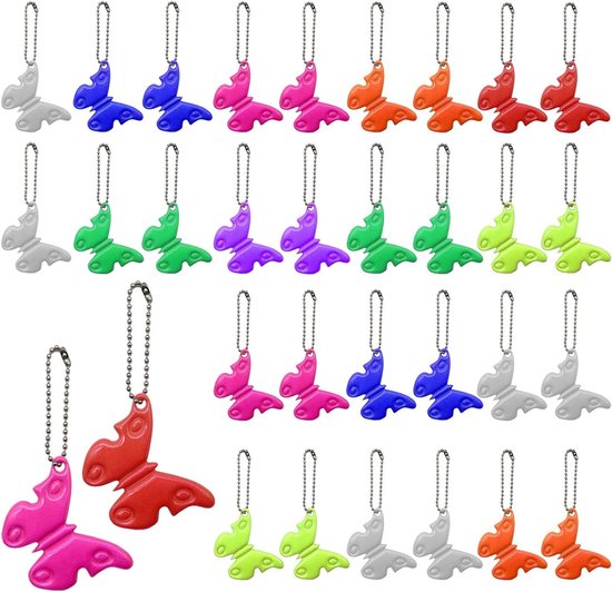 Allecta - Reflectoren voor veiligheid: 32 stuks reflectorhangers vlinder design voor kleding, schooltas en huisdieren van Allecta