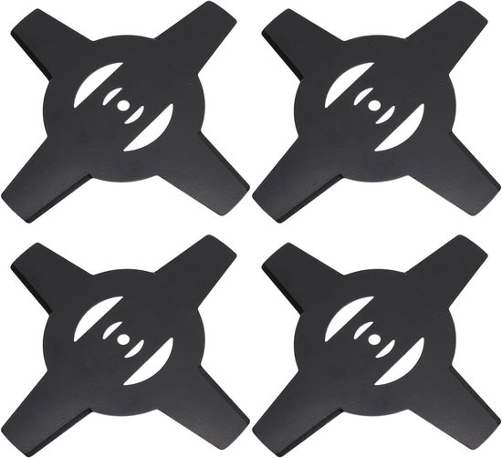 Allecto- Bosmaaiermes met 4 Tanden - Gazontrimmermes - Hoog Koolstofstaal - Efficiënt Grassnijden - Geschikt voor Gazontrimmers - Zwart - 4-delige Set Bosmaaiermessen van Merkloos	