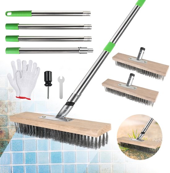 Allecto - Draadbezem - Onkruidborstel - Universaal gebruik voor gazon en tegels - Bruin - Mosverwijdering - Inclusief handschoenen - 30 cm breed van Merkloos	