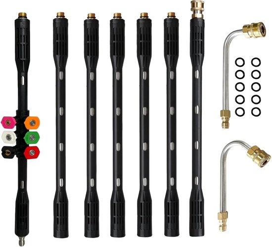 Allecto - Hogedrukreiniger verlengstaaf - Power Washer Lance - 6 sproeikoppen - Gebogen staaf - Quick Connect - Gootreiniger opzetstukken - Geschik...