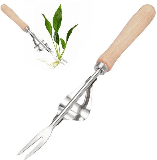 Allecto - Onkruidsteker - Handmatige onkruidvork - Roestvrij staal - Tuinaccessoire - Efficiënt ontwortelen - Geschikt voor elke tuin - Houten handvat van Merkloos	