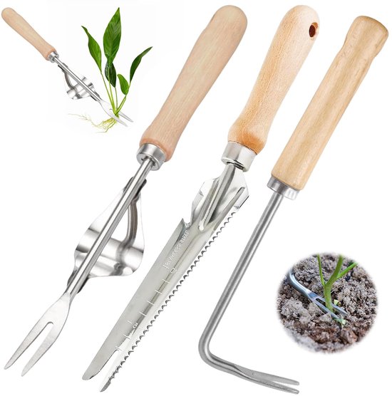 Allecto - Onkruidsteker - Handmatige onkruidwieder - Roestvrij staal - Houten handvat - Tuin gereedschap - Geschikt voor het wieden van onkruid - 3... van Merkloos	