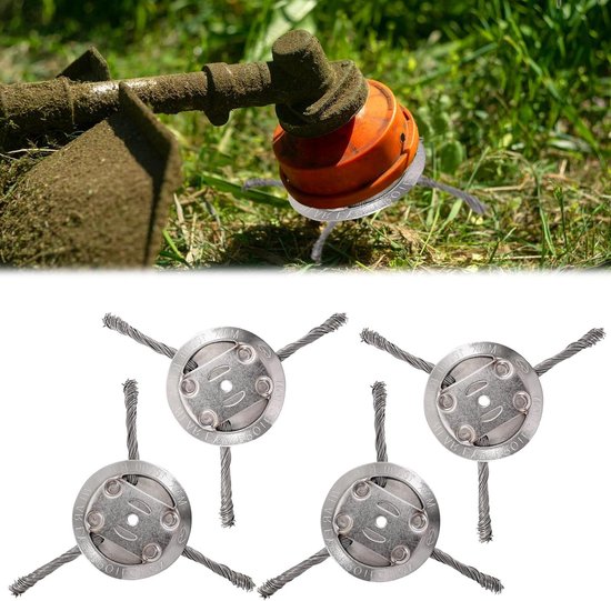Allecto Plus - 4 stuks onkruidborstels voor bosmaaier | Stalen borstelkop met 3 kop onkruidborstel | 5 mm boring draadborstel | Kegelvormig | Bestratingsvoegen en steenspleten verwijderen