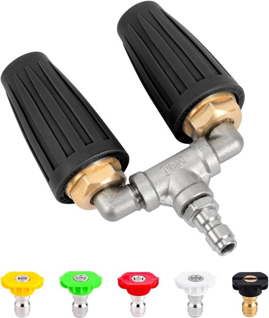 Allecto Plus - Dubbel Turbo-Mondstuk Hogedrukreiniger voor Tuin - Krachtige Wasmachine met Sproeiers - 360° Roterende Sproeikop - Snelontgrendeling - 4000 PSI - Zwarte Hogedrukreiniger - 4-6 GPM van Allecto Plus