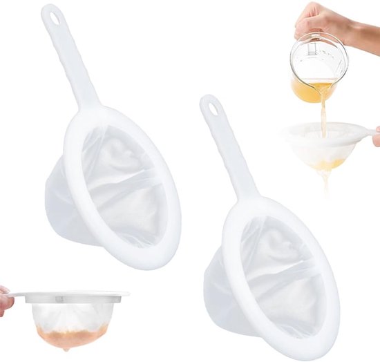 Allecto plus - Fijnmazige zeef voor keuken - 2 stuks - Ultrafijne zeef 200/400 mesh - Filter Netto voedselzeef - Antislip handvat - Plastic huishoudelijke zeef gaas - Zeef voor koffie jam thee yoghurt sap - Handig keukenhulpmiddel van Allecto Plus