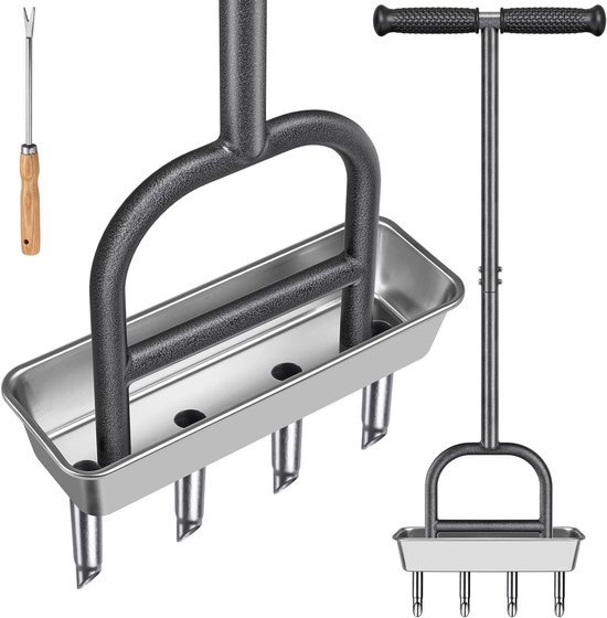 Allecto Plus - Handmatige Grasbeluchter met Lange Steel en 4 Puntige Holle Tanden