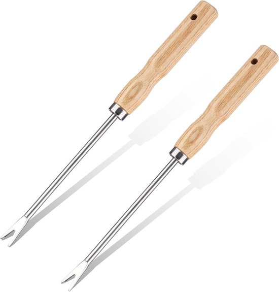 Allecto Plus - Handmatige Onkruidtrekker met Houten Handvat voor Tuinieren en Gazon, 2-Tandige Paardenbloem Wiedgereedschap, Draagbaar Verwijdervork - 305cm, 2 Stuks van Allecto Plus