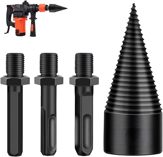 Allecto Plus - Houtsplijter kegelsplijter voor brandhout - Boorkegel met 3 boorgrepen - Trappenboor (32 mm)