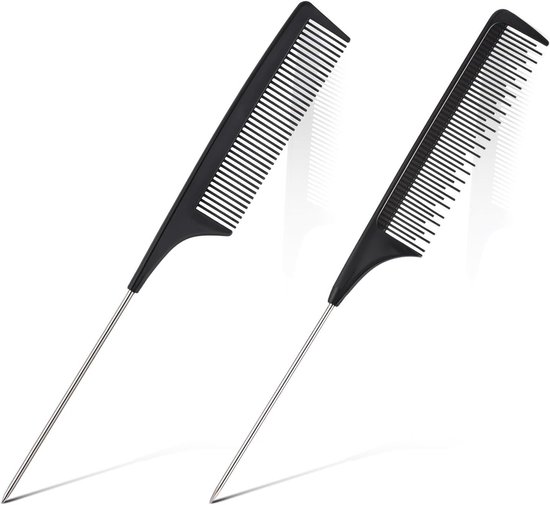 Allecto plus - Koolstofvezelkam met lange metalen steel voor mannen en vrouwen - Set van 2 van Merkloos	