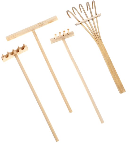 Allecto Plus - Mini Zen Tuin Gereedschap Set - Tafelblad Rock Accessoires - Thuiskantoor Tuin Decor - Bamboe Hark - Zen Zand Harken - Kleine Hark