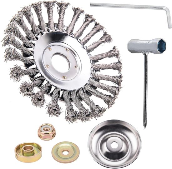 Allecto Plus - Professionele onkruidborstel voor bosmaaier - Effectieve verwijdering van onkruidvoegen - 20 cm ronde borstel met 254 mm boring - Inclusief 6 montageaccessoires