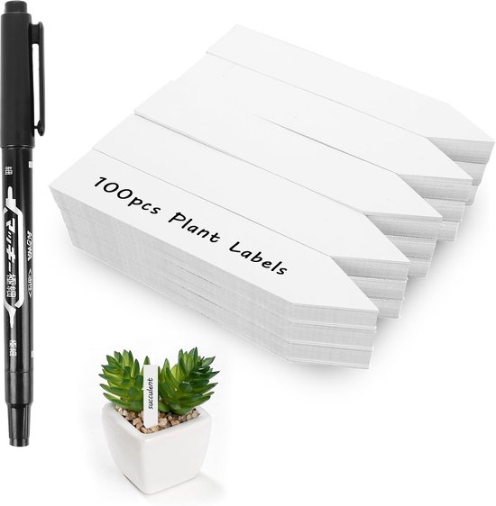 Allecto plus - Set van 100 plantenbordjes voor buiten - Waterdichte kunststof plantenetiketten - Weerbestendige plantenlabels voor tuin - Wit van Merkloos	
