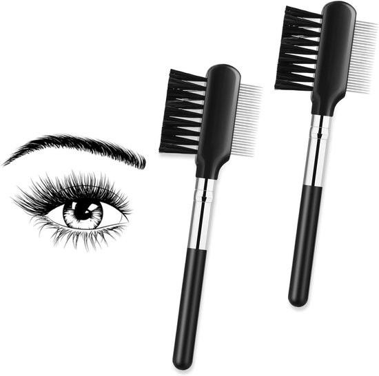 Allecto Plus - Set van 2 metalen wimperkammen voor wimperverzorging en wenkbrauwstyling met metalen tanden