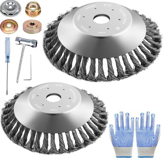 Allecto Plus - Set van 2 onkruidborstels voor bosmaaier - 25 cm en 15 cm - 254 mm - Draadborstel - Onkruidborstel met diverse borstels